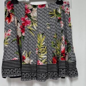 White House Black Market Floral A-Line Skirt - Black, Pink, Green